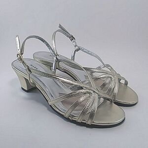 Walking Cradles Mark Lemp Leash Gold Leather Strappy Dressy Sandal Heels 8WW